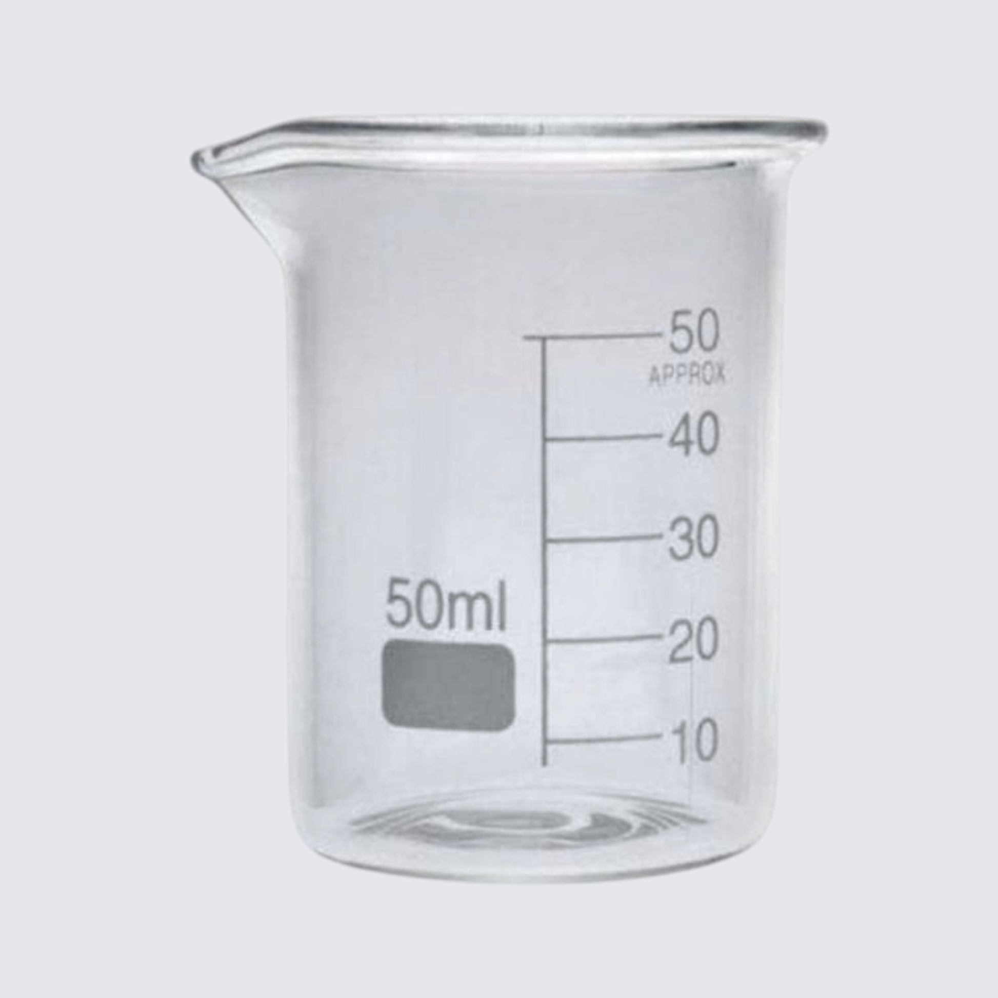50 ml small glass beaker for mixing and measuring la delivery